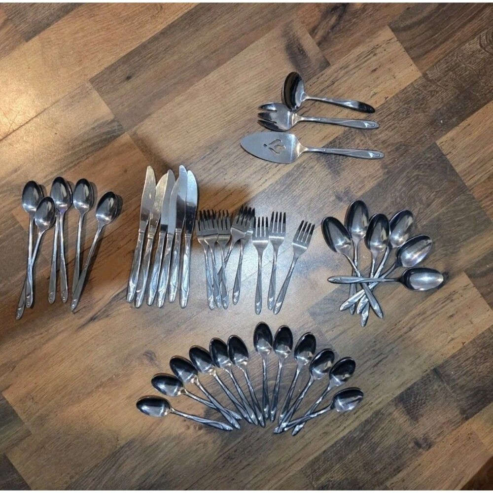 38 Piece Set Of Silco Stainless USA Silverware + 3 Pc Serving Set